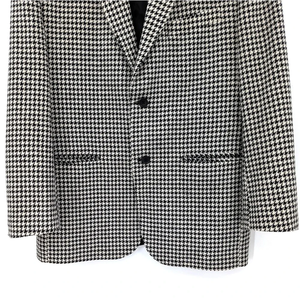 Houndstooth Wool Blend Blazer Jacket Oversized‎ Vintage Academia Coat